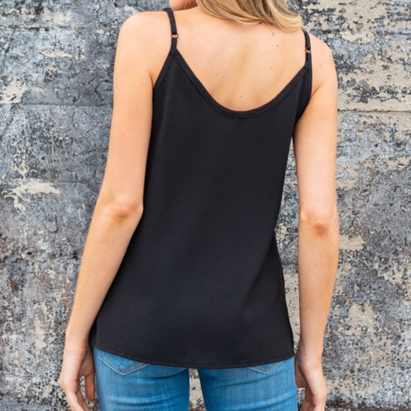 Black V Neck Adjustable Strap Tank TOP - Picture 3 of 3